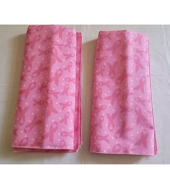 Set of 2 Breast Cancer Awareness Bandannas Pink Square Scarf with Pink Ribbons - Picture 1 of 3